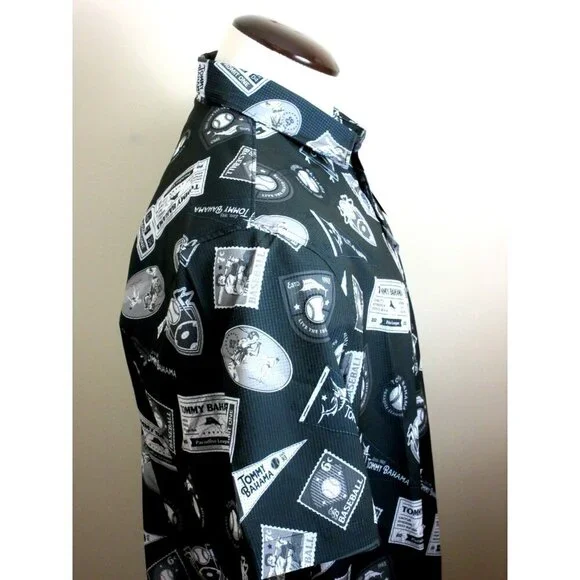 Tommy Bahama Men's SS Big Hitter Baseball Button Up Shirt Black Grey NWT - Picture 3 of 8